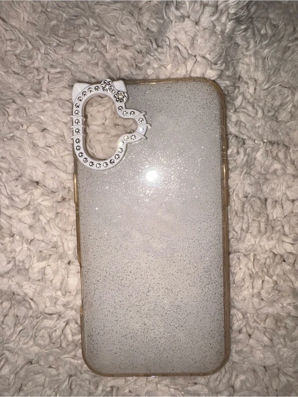 iPhone 16 Plus Clear White Glitter Phone Case with Rhinestone Camera Accent